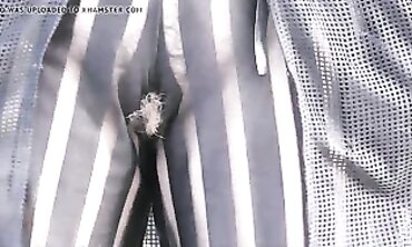 Hairy Mature Lady Flashes in Semi-Transparent Dress at the Park