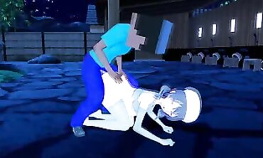 3D Anime Fuckfest with Minecraft Skeleton Mob Talker