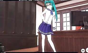 3D Anime college girl with Glasses Gets Poked by Director