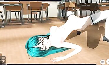 3D Anime college girl with Glasses Gets Poked by Director