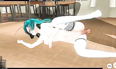 3D Anime college girl with Glasses Gets Poked by Director