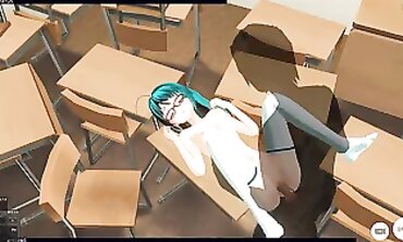 3D Anime college girl with Glasses Gets Poked by Director