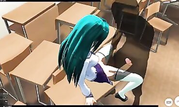 3D Anime college girl with Glasses Gets Poked by Director