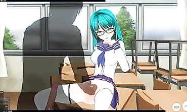 3D Anime college girl with Glasses Gets Poked by Director