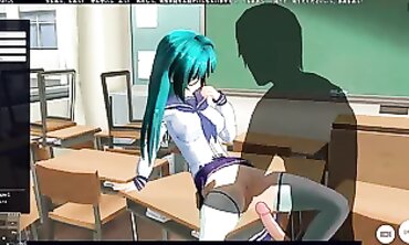 3D Anime college girl with Glasses Gets Poked by Director
