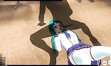 3D Anime college girl with Glasses Gets Poked by Director
