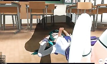 3D Anime college girl with Glasses Gets Poked by Director