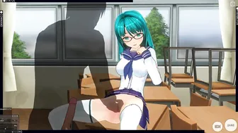 3D Anime college girl with Glasses Gets Poked by Director