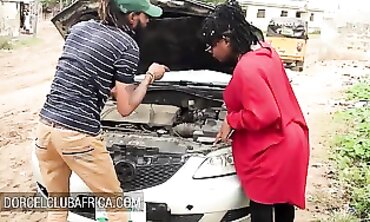 Busty African Beauty Pays Her Mechanic With A Wild Orgy