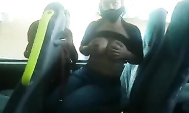 Risky POV Blowjob on the Bus with My Brunette MILF Lover