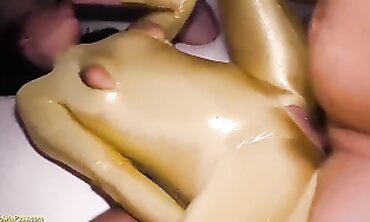 Rock-Hard Latex Catsuit Group Sex Soiree
