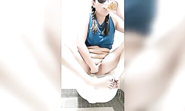 Joy Pisses and Masturbates in a Public Restroom