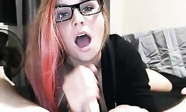 Pink-Haired Glasses Cutie Takes POV Facial