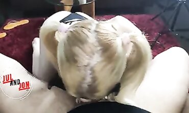 Petite Blonde Babe Gives Intense Handjob with Perfectly Clear Skin
