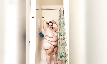 BBW with Big Tits and Ass Enjoying a Shower