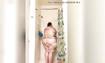 BBW with Big Tits and Ass Enjoying a Shower