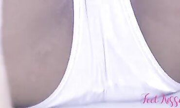 FeetKissa in Milky Bodysuit, Shiny Stockings & High Heels