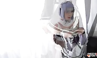 Super-Hot Maid Rem Cosplay Gives First Blowjob and Rough Sex