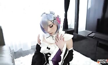 Super-Hot Maid Rem Cosplay Gives First Blowjob and Rough Sex