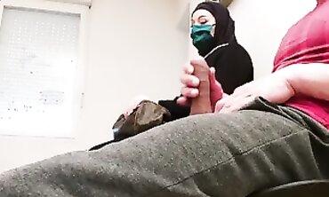 French Amateur Gives Handjob in Waiting Room