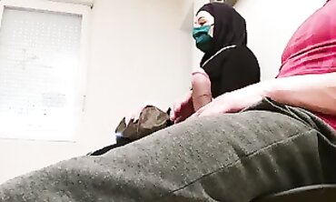 French Amateur Gives Handjob in Waiting Room