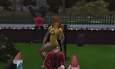 Freundin im Garten - Redheads Caboose-to-Arse Restrain bondage Game" (Redheaded Gf in Yard)