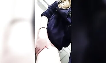 Public Masturbation - Busty Blonde Teen Squirting Orgasm Outside Public Bathrooms
