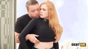 Debt4k. Ginger-haired blows pecker and opens up gams after takes a