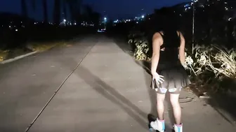 Milking into outdoors using skates and undergarments