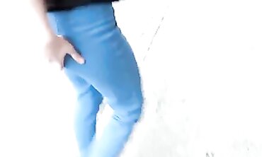 Sexual ebony-haired teenies magnificent Leyla pissing public