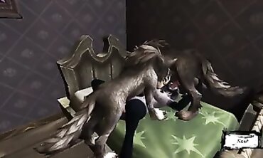 Monster Grizzlies Plumbed a gash with gullet on the Couch | three dimensional Monster Porn