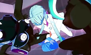 Futa Fuckfest Soiree: Gardevoir and Marina have a all out Clone Group Drill