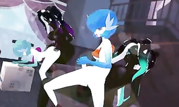 Futa Fuckfest Soiree: Gardevoir and Marina have a all out Clone Group Drill