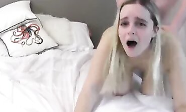 Round light-haired lady with shaggy cunt gets uber-cute spunked