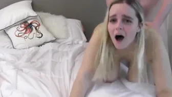 Round light-haired lady with shaggy cunt gets uber-cute spunked