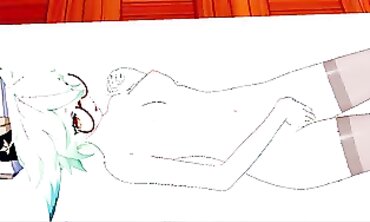 Sucrose Finger-tickling herself into the Nurses Office - Genshin Influence Animated.