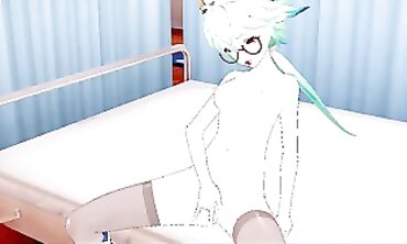Sucrose Finger-tickling herself into the Nurses Office - Genshin Influence Animated.