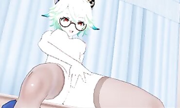 Sucrose Finger-tickling herself into the Nurses Office - Genshin Influence Animated.