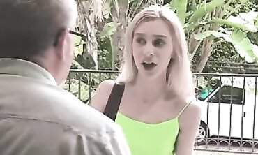 Messy Towheaded Gags on her Grandfathers Fuckpole