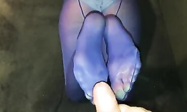 Fledgling Toejob #76 Blue Nylon Stocking - Punching balls Kicking and Jizz
