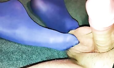 Fledgling Toejob #76 Blue Nylon Stocking - Punching balls Kicking and Jizz