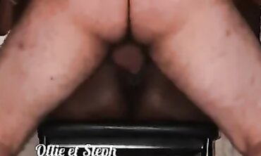 ollie and steph: stool torn up and facial cumshot spunked