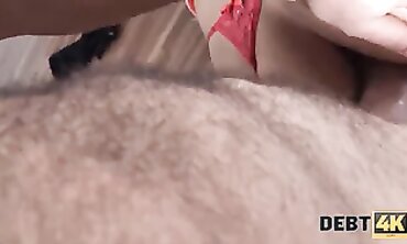 DEBT4k. Czech wench with a tat on shoulder delays debt