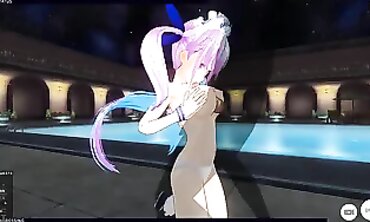 3 DIMENSIONAL ANIMATED Minato Aqua Tugging off Good-sized Spunk-pump with Lengthy Tits