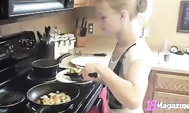 Lil' Jugged Coed Emi Clear Into Bare-breasted Cooking Sesh