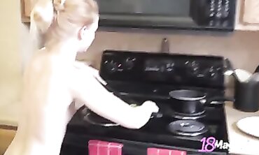 Lil' Jugged Coed Emi Clear Into Bare-breasted Cooking Sesh