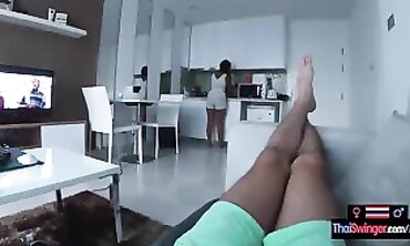 Thai first-timer legal yr elder paramour cleans before chilling her beau