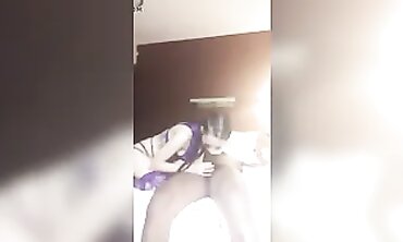 Hotty milky dark hair inwards purple undies shagging on BIG BLACK COCK