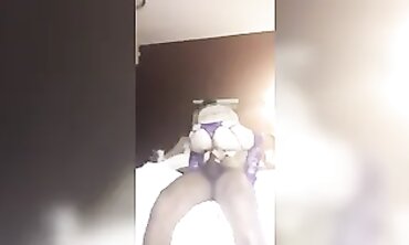 Hotty milky dark hair inwards purple undies shagging on BIG BLACK COCK