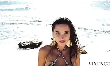 VIXEN Naughty Sumptuous Dark Hair has Desire 3-Way on Vaca